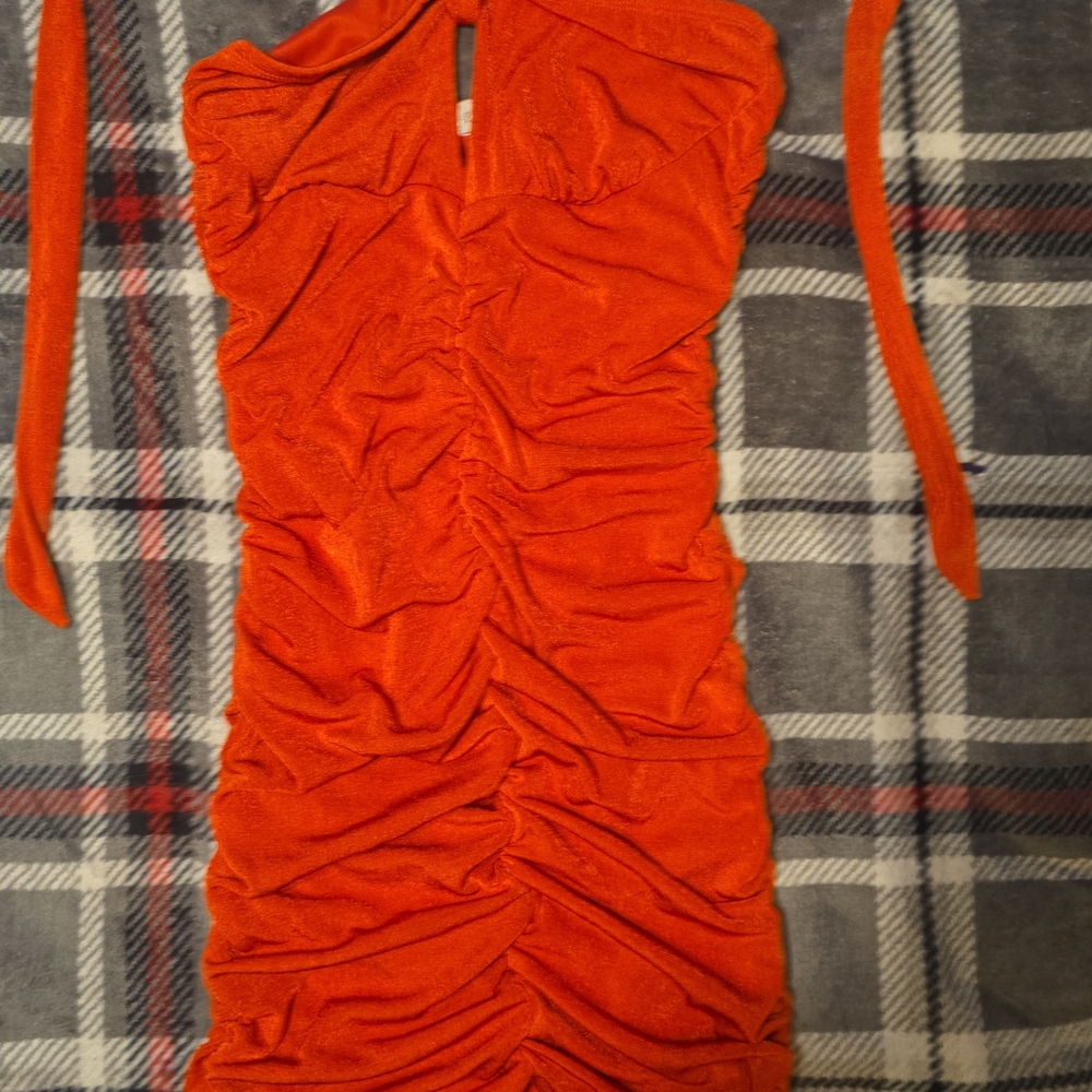Almost Famous Vibrant Orange Ruched Midi Dress